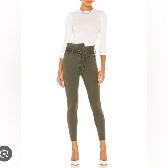 Revolve Pistolla Inez Paperbag Belted Skinny Jeans Pants Olive Green Casual 24 - Picture 6 of 6